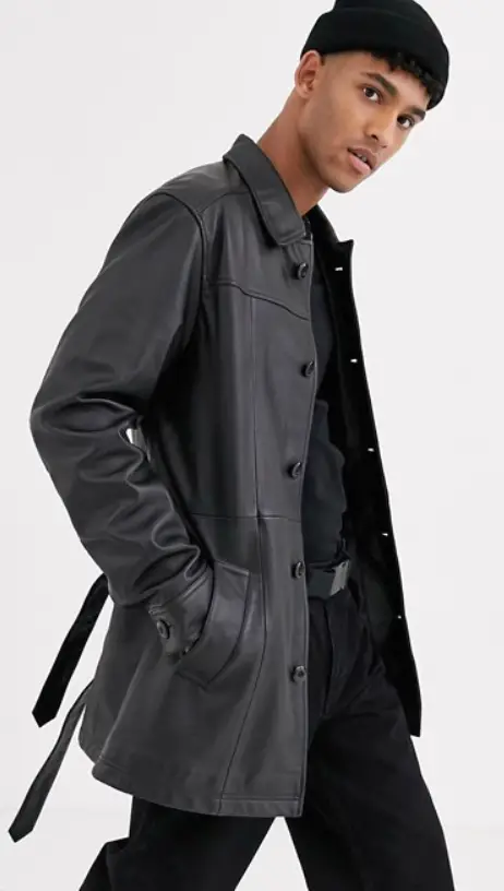 Photo by Asos (Asos Design Leather Single Breasted Trench Coat in Black)