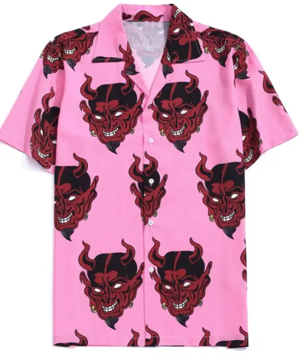 Photo by Zaful (Demon Pattern Short Sleeve Shirt in Pink Rose)