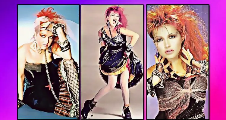 3 colourful painted images of cyndi lauper