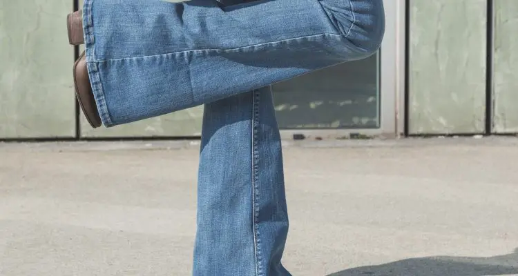 Picture of flared bell bottom denim jeans and boots
