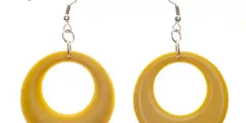 Retro Modern Yellow Plastic Earrings. Isolated on White with a Clipping Path. 80s style earrings.