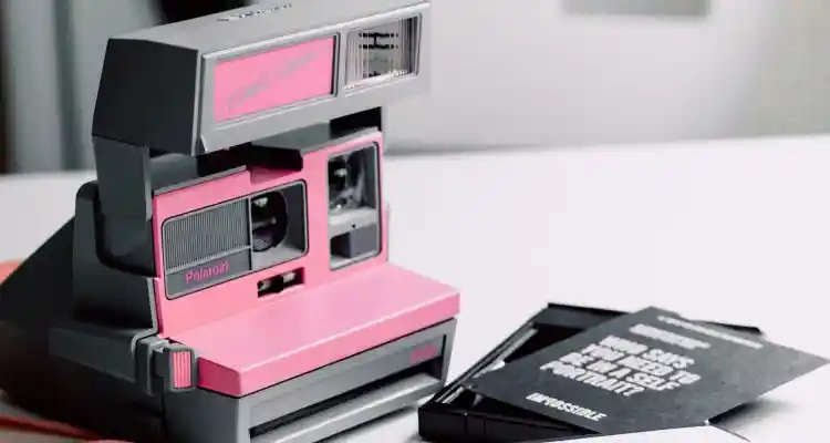 80s retro camera pink and black colour