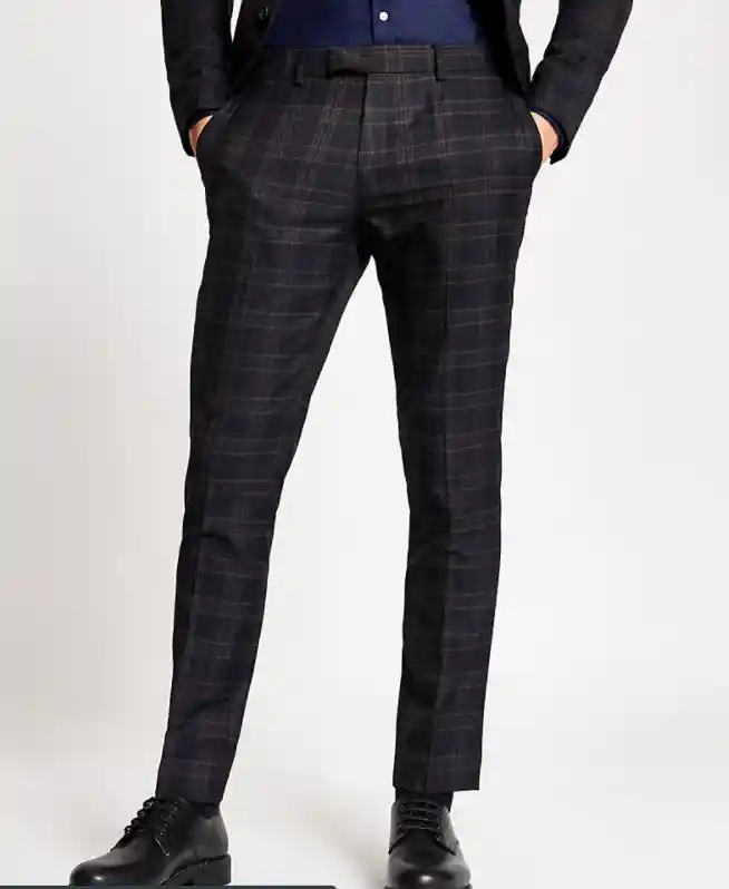 Photo by River Island (Navy Check Skinny Fit Suit Trousers)