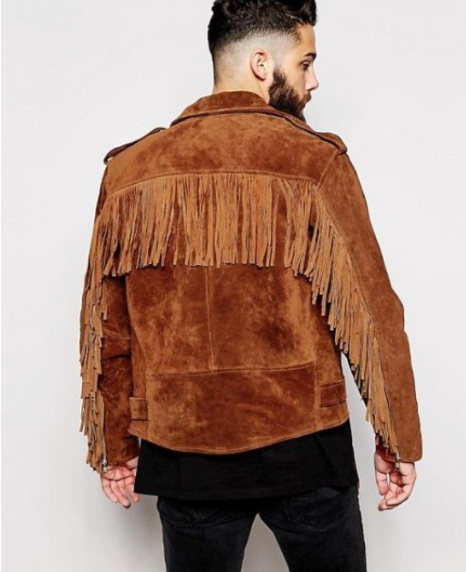 Photo by Distressed Jackets (Suede Biker Jacket in Brown with Fringing)