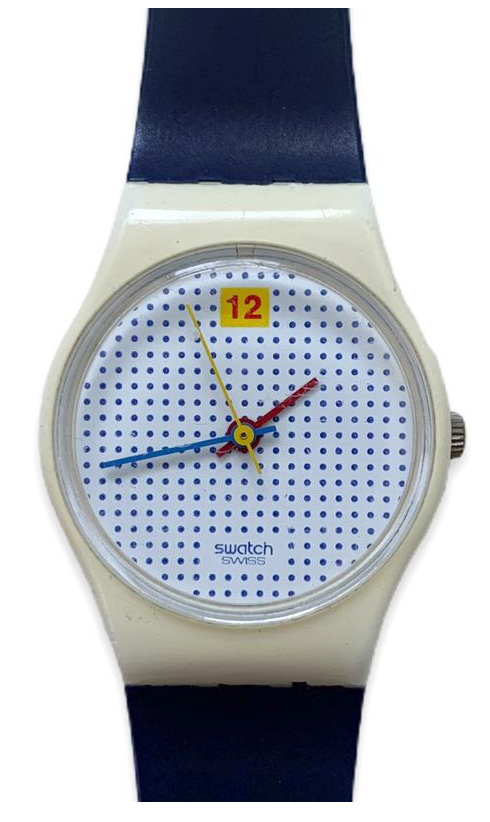 Photo by Etsy (Vintage 1985 Dotted Swiss Swatch Watch)