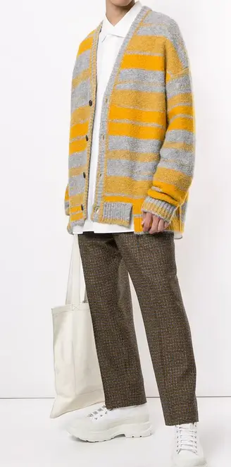 Man wearing Wooyoungmi Oversized Striped Cardigan