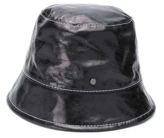 black souna soft leather bucket hat