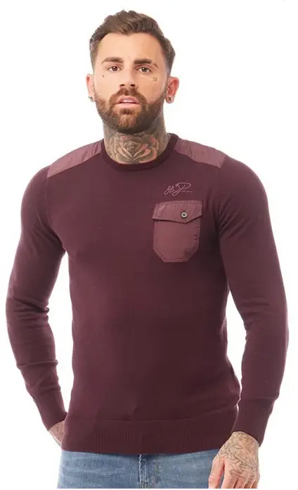 man wearing knitwear burgundy sweater