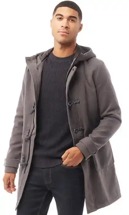 Man wearing jack jones mens duffle coat in grey