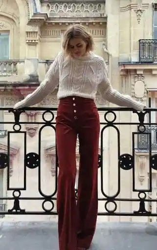Women wearing chunky sweater and corduroy flares