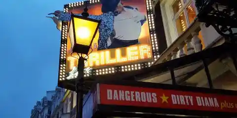 poster of Michael Jackson over the theatre