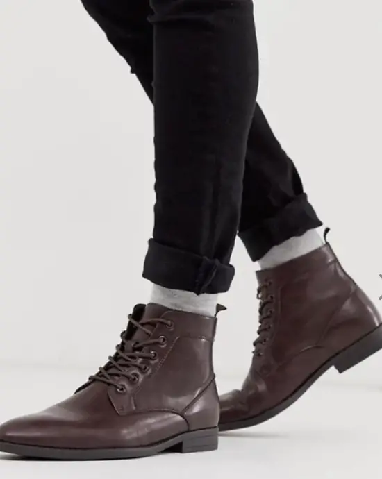 Photo by Asos (ASOS DESIGN Lace Up Boots in Brown Faux Leather)