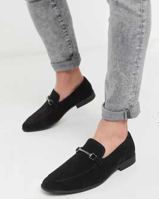 Photo by Asos (ASOS DESIGN Loafers in Black Faux Suede with Snaffle Detail)