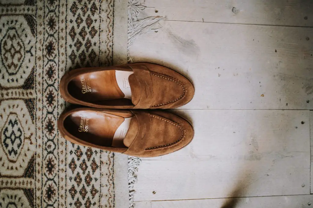 Brown swede penny loafers